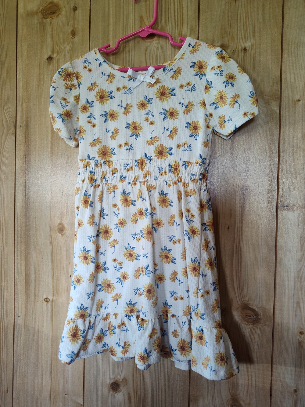Little Lass White Dress with Yellow Sunflower Print
